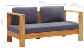 Banco jardim c/ almofadões 140cm madeira acácia maciça cinzento
