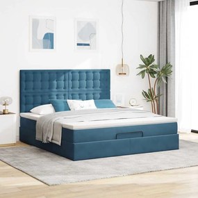 Estrutura cama otomana colchões 180x200 cm veludo azul escuro