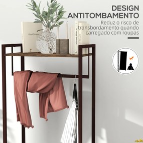 Suporte para Cabides com 3 Gavetas de Tecido Barra para Pendurar e Prateleira para Entrada Quarto 58,5x30x178 cm Castanho Rústico