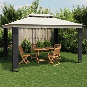 VidaXL Gazebo com telhado duplo 3,94x2,96 m aço creme