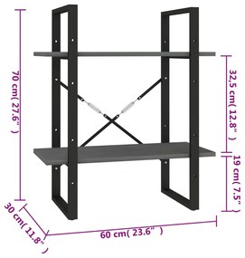 Estante com 2 prateleiras 60x30x70 cm pinho maciço cinzento