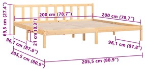 Estrutura de cama 200x200 cm pinho maciço