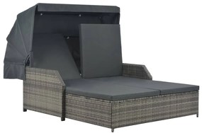 vidaXL Espreguiçadeira com toldo para 2 pessoas vime PE cinzento