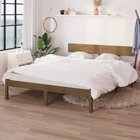 Estrutura de cama casal 135x190 cm pinho maciço castanho-mel