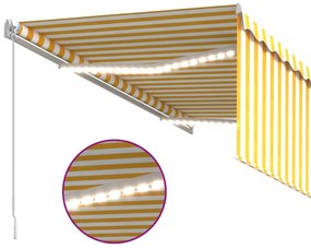 Toldo retrátil manual com estore/LED 3,5x2,5 m amarelo e branco