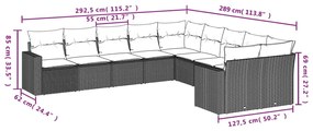 10 pcs conj. sofás jardim com almofadões vime PE castanho