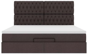 Estrutura de cama otomana com colchão tecido castanho escuro
