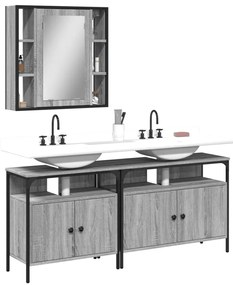 3 pcs conjunto móveis WC derivados de madeira cinzento sonoma