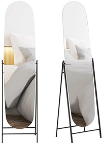 HOMCOM Espelho de Pé Arqueado 160x40 cm Espelho de Corpo Inteiro sem Moldura com Suporte de Metal para Sala Quarto Closet e Entrada Preto