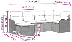 Conjunto de Sofá Jardim vidaXL 6 Peças com Almofadas Bege em Rattan Po