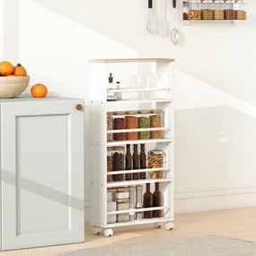 Carrinho cozinha de Arrumação Estreito, 45 x 15 x 91 cm, 4 Níveis, Branco