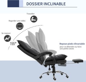 Cadeira de escritório, ergonómica em couro sintético com assento largo e almofadado, encosto reclinável, altura ajustável, braços e apoio para os pés
