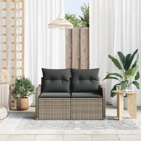 Sofá de Jardim 2 Lugares com Armazenamento e Almofadas Cinza em Vime