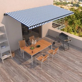 vidaXL Toldo retrátil manual 600x350 cm azul e branco