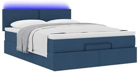 Estrutura de cama otomana com colchão tecido azul 140x200cm