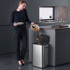 Caixote do Lixo de Cozinha Automático, 42,5 x 28,5 x 61,5 cm, Capacidade de 55 L, Prateado