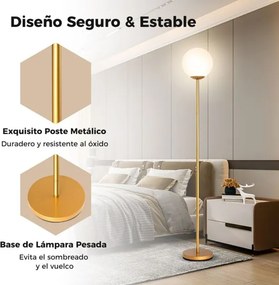 Candeeiro de pé moderno 165 cm com abajur de vidro e base pesada Interruptor de pé Luz decorativa dourado