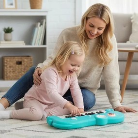 Piano infantil de 25 teclas em forma de elefante com música e luzes integradas para maiores de 3 anos Azul