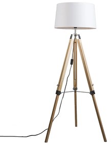 Candeeiro de pé natural com abaajur de linho branco 45 cm - Tripod Design,Industrial,Retro