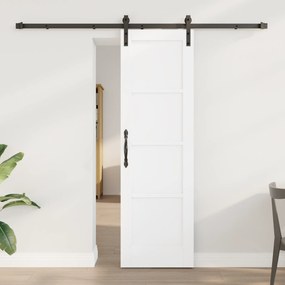 vidaXL Porta de Deslizamento com Conjunto de Ferragens Brancas 61x198,5 cm Madeira Sólida de Pinheiro