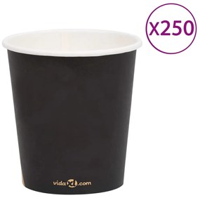 vidaXL Copos de café papel 200 ml 250 pcs preto