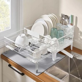 Escorredor de louça com tapete de silicone e ralo (31-56) x 42 x 20 cm branco + cinzento