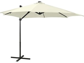 Guarda-sol jardim cantilever c/ poste e luzes LED 300 cm areia