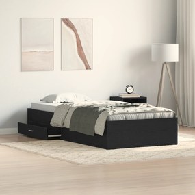 vidaXL Cama Preto Carvalho 100x200 cm Madeira de engenharia