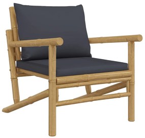 5 pcs conjunto lounge jardim bambu c/ almofadões cinza-escuro