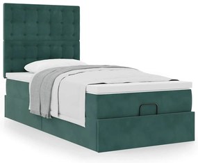 Estrutura de cama otomana colchões 90x200cm veludo verde escuro