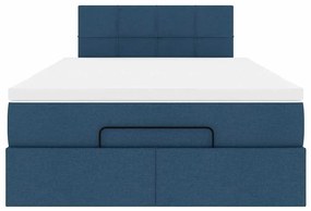 Cama Otomana com Colchão &amp; LEDs Tecido Azul 120x200 cm