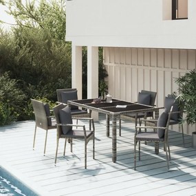 vidaXL 7 pcs conjunto de jantar p/ jardim c/ almofadões vime PE cinza