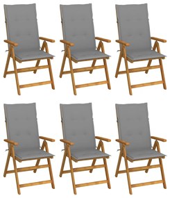 vidaXL Cadeiras de jardim dobráveis c/ almofadões 6 pcs acácia maciça
