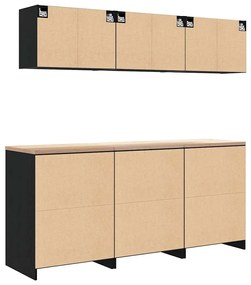 Armários de garagem 6 pcs derivados de madeira preto