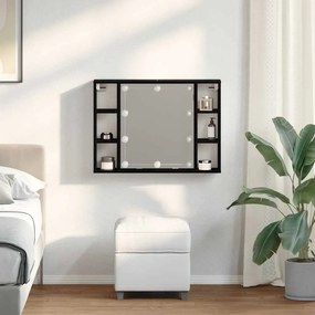 Armário Espelho LED vidaXL - Carvalho Preto - 76x15x55 cm - Feito de Madeira de Engenharia
