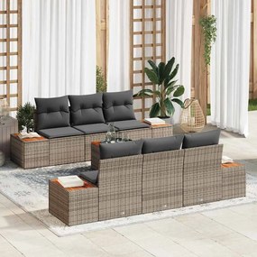 vidaXL Conjunto de Sofás de Jardim de 7 Peças com Almofadas Cinza Rattan Acácia