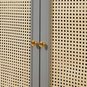 HOMCOM Sapateira para 9 Pares de Sapatos Armário para Sapatos com 2 Portas de Vime e Gaveta Estilo Cannage para Corredor Entrada 80x40x110cm Cinza
