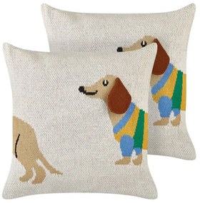 Conjunto de 2 almofadas decorativas com motivo de cão em algodão creme 45 x 45 cm BATTAL Beliani