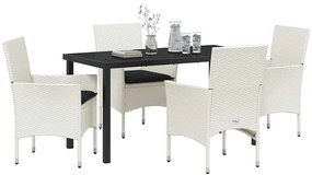 Conjunto de Jantar para Jardim de 5 Peças com Almofadas Branco em Ratt