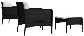 5 pcs conjunto lounge de jardim c/ almofadões vime PE preto