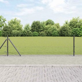 Cerca de Arame Soldado com 13 Postes Flangados Cinza 0.4x25 m Aço
