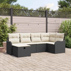 Conjunto de Sofá de Jardim vidaXL de 6 Peças com Almofadas Preto Rattan Poly