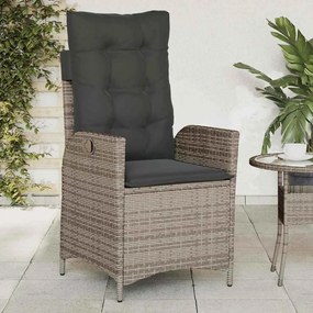 vidaXL Cadeira de jardim reclinável com almofadões vime PE cinzento