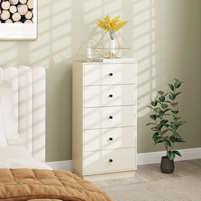 Cómoda com 5 gavetas 47 x 29 x 95 cm, móvel de arrumação alto e estreito, estilo moderno para quarto, sala de estar creme