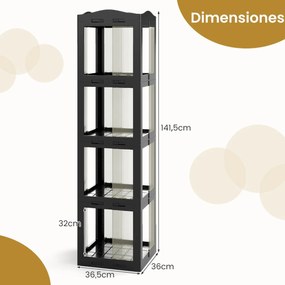 Estante com base giratória giratória 360° com 4 níveis em Plástico dobrável 36,5 x 36 x 141,5 cm com prateleiras Preta