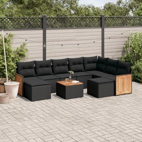 10 pcs conjunto sofás de jardim c/ almofadões vime PE preto