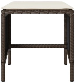 4 pcs conjunto sofás de jardim c/ almofadões vime PE castanho