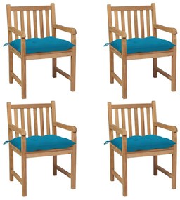 Cadeiras de jardim c/ almofadões azul-claro 4 pcs teca maciça