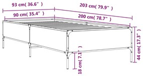 Estrutura de cama 90x200 cm derivados de madeira/metal preto