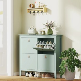 Sapateira com capacidade 105 x 24 x 95,5 cm para 20 pares, com 4 gavetas rebatíveis, prateleiras removíveis e ajustáveis, verde